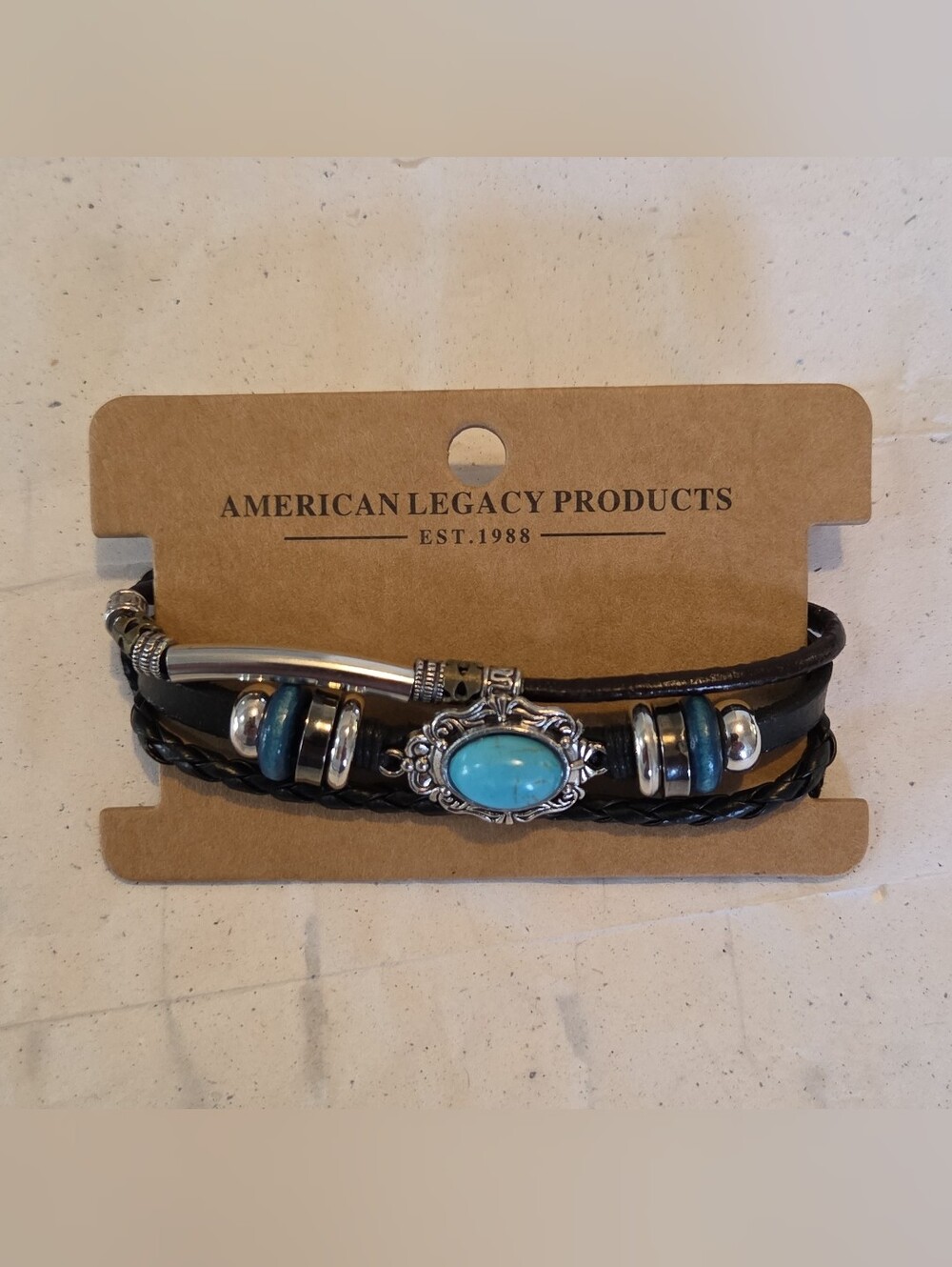 American Legacy Turquoise Accent Black Leather Bracelet